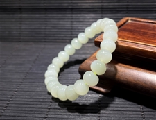 和田玉手串青白玉10mm鼓形珠手串