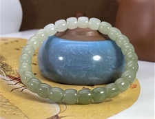 和田玉手串青白玉渐变7mm鼓形珠手串