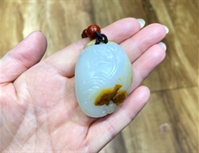 和田玉双鱼莲花挂件吊坠羊脂玉籽料挂件吊坠鱼戏莲花