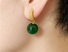 和田玉碧玉圆珠耳坠18K金镶耳坠11.5mm